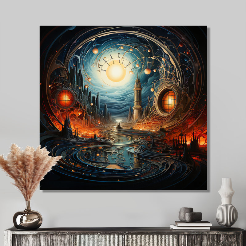 «Eclipse Over Arcadia Mystic Towers», art mural City Fantasy, Pas de métal encadré, H 16 po x l 16 po x P 1 po