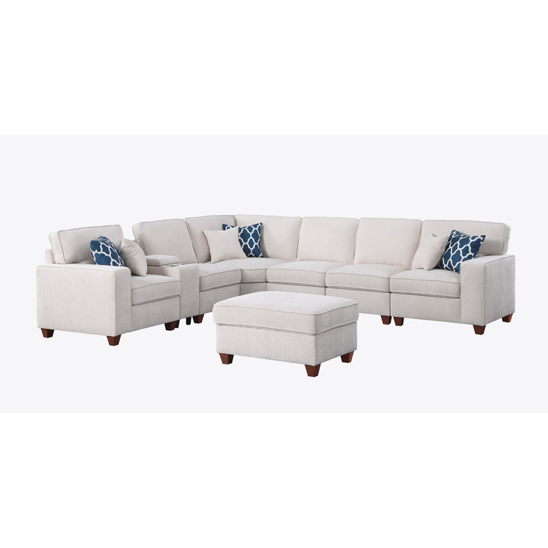 Canapé modulaire avec repose-pieds Reedsport, Chenille beige