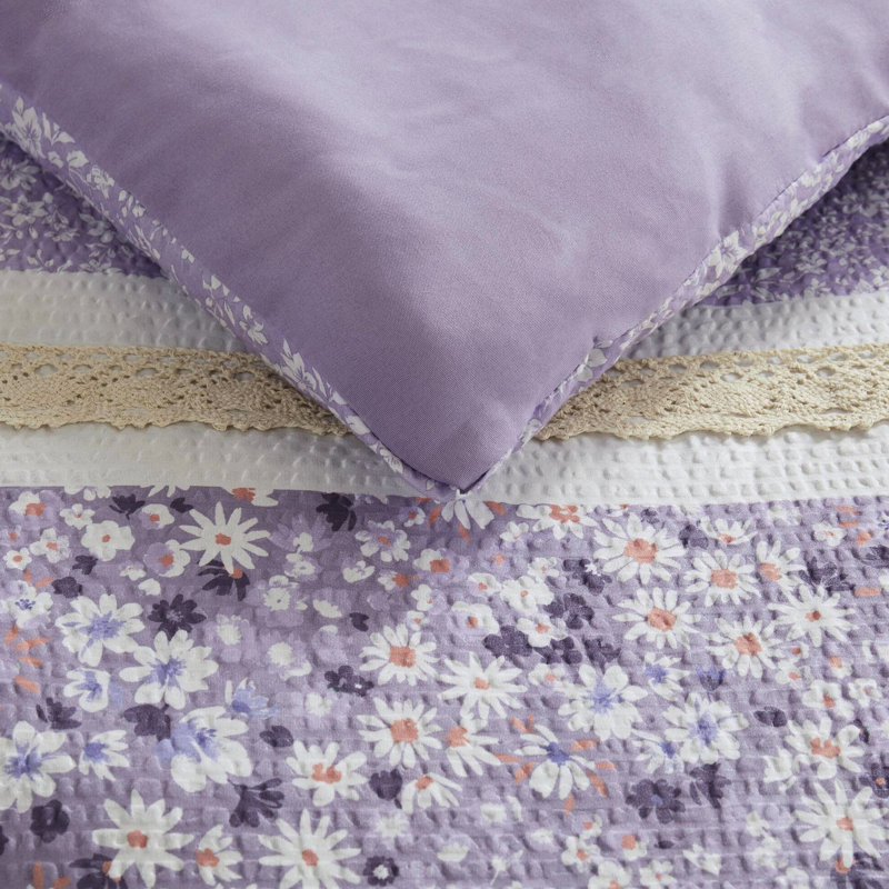 Courtepointe Seersucker avec jeté - Design, microfibre imprimée et apparence, Édredon de grand lit + 4 pièces additionnelles