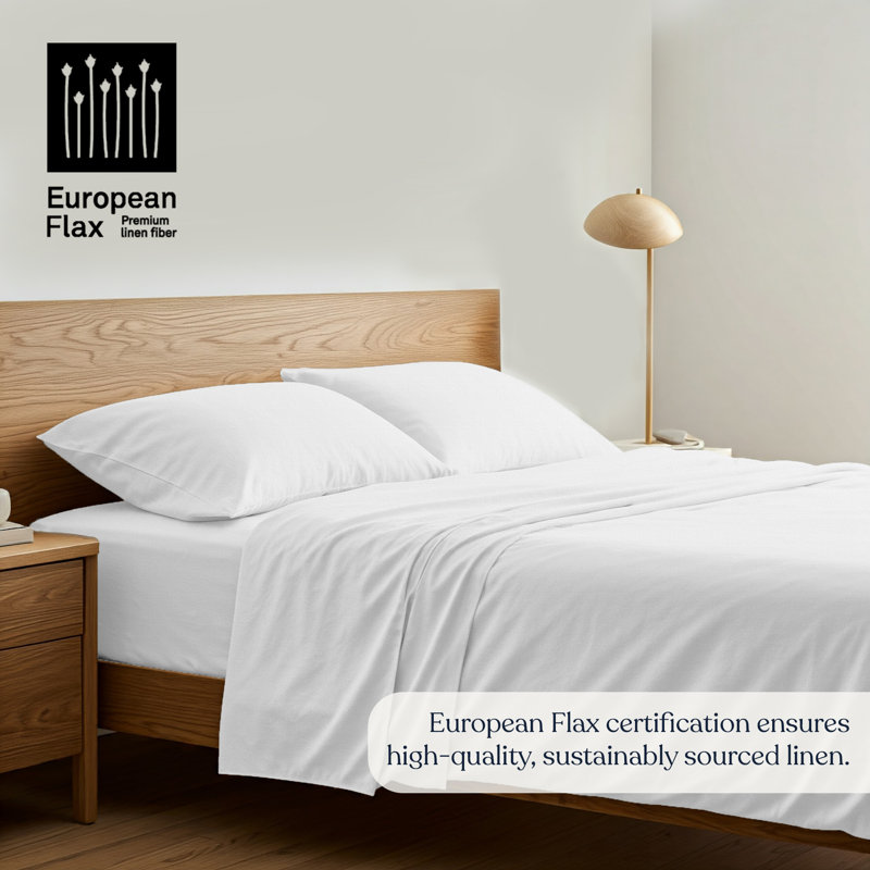 Ensemble de draps en lin 100% européen Delara, contexture de 345 fils, ultra doux et respirant, avec poche profonde élastique idéale pour les dormeurs chauds