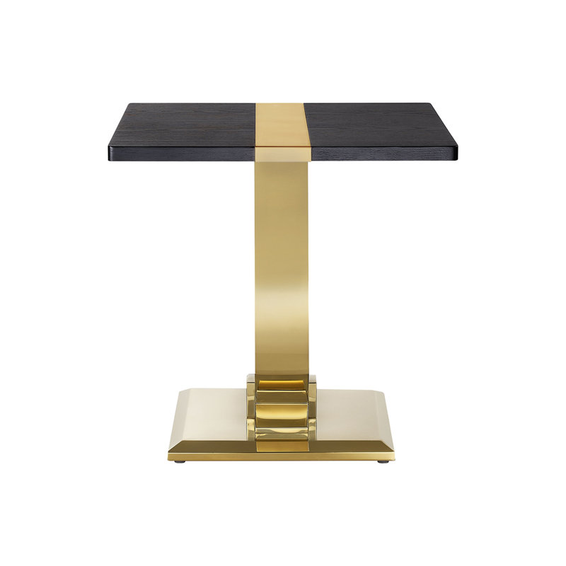 Table d'appoint luxueuse (1 pièce) avec piétement en forme de O, finition acier inoxydable noir et doré pour salon