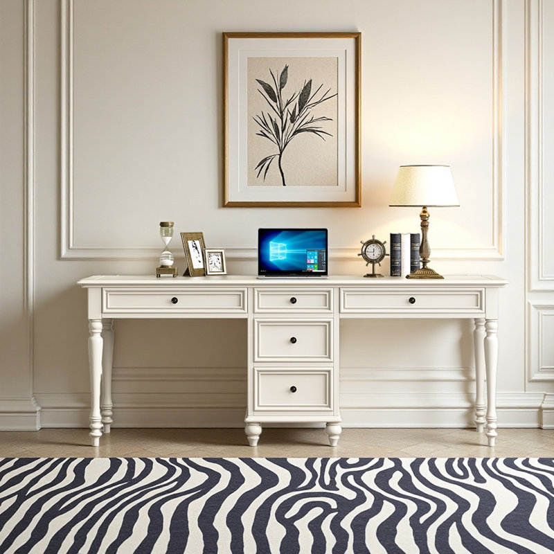Bureau de style minimaliste, H 30,31 po x l 70,87 po x P 23,62 po, Ivoire ivoire