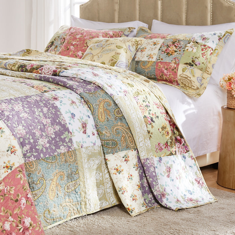 Greenland Home Fashions Blooming Prairie 3-Piece King Size Bedspread Set 120"x118" Cotton Quilt with 2 Shams