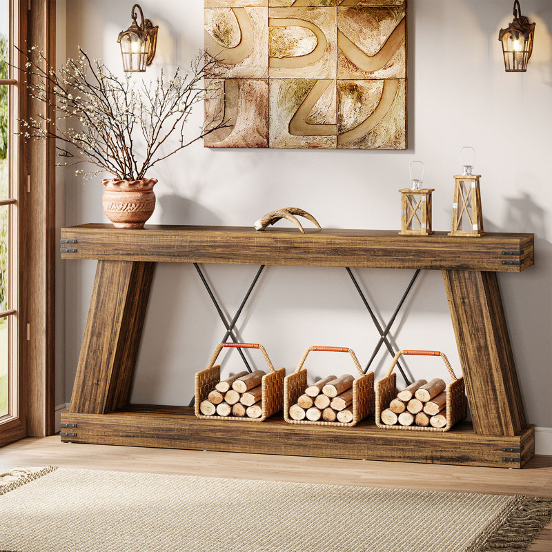 70.9" Farmhouse Console Table, Dark Brown
