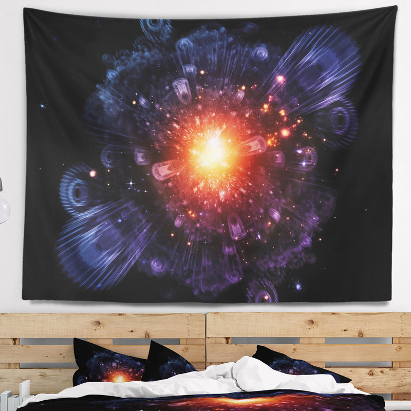Tapisserie abstraite abstraite fractale engrenages et lumières, H 32 po x l 39 po