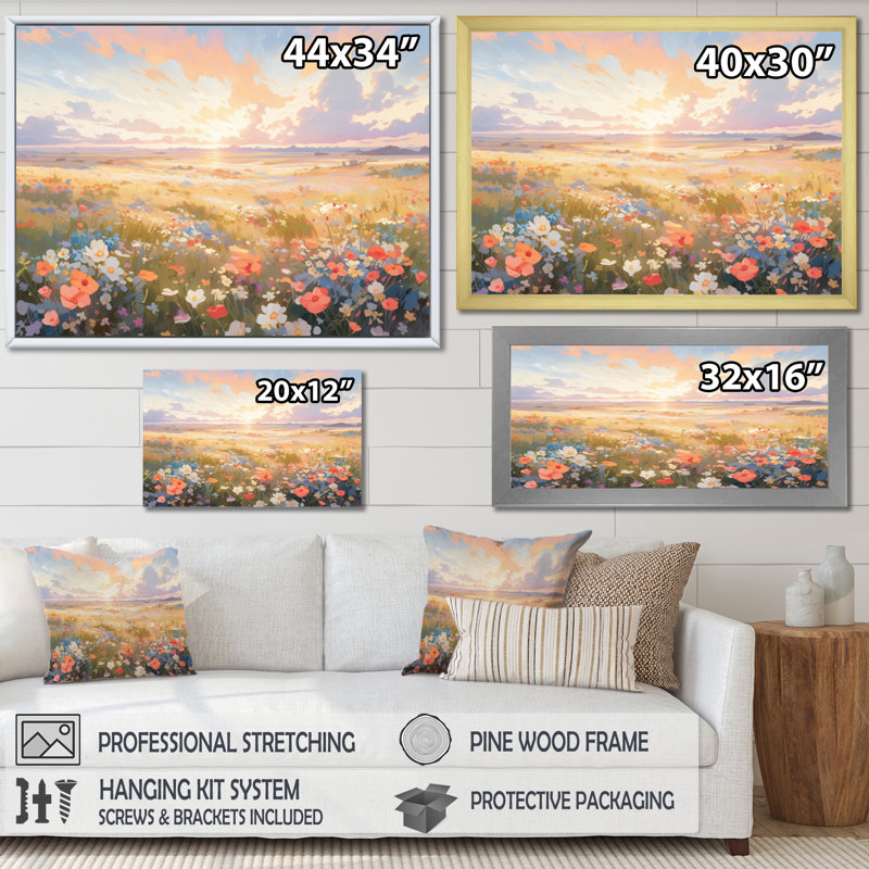 Corail, prairie à fleurs sauvages beige, H 34 po x l 44 po x P 1,5 po, Toile tendue