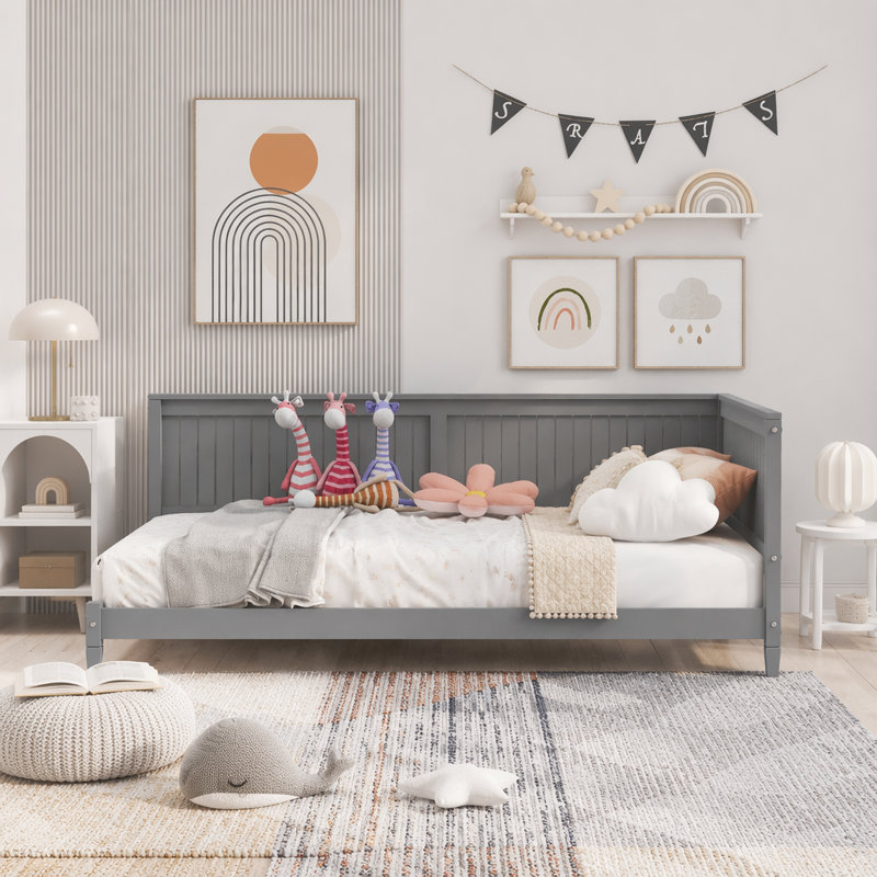 Lit de jour simple / canapé-lit avec un design classique Mid-Century moderne, Lit simple, Gris
