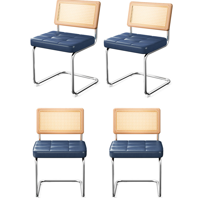 4 chaises de salle à manger modernes bleues, dossier tissé à la main, mousse haute densité, idéal pour le salon en similicuir naturel, cuisine de qualité