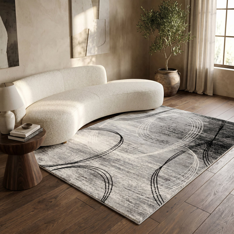 Tapis gris à motif abstrait Dillup-Jones, Rectangle 6 pi 6 po x 9 pi 4 po