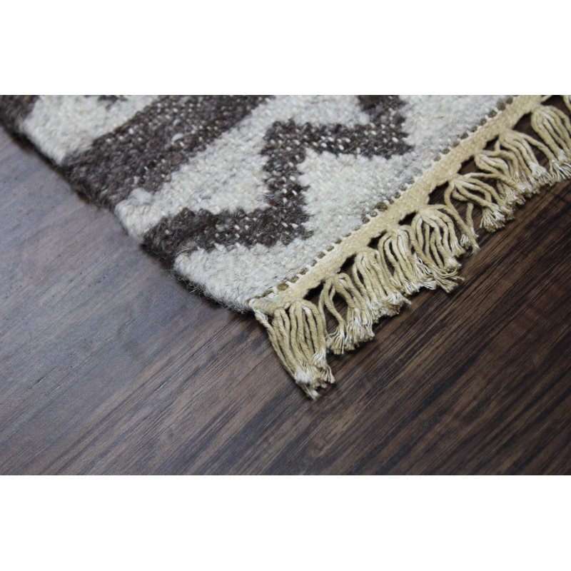 Tapis décoratif à motif abstrait noir/gris noué à la main Patridge, Rectangle de 5 pi x 8 pi