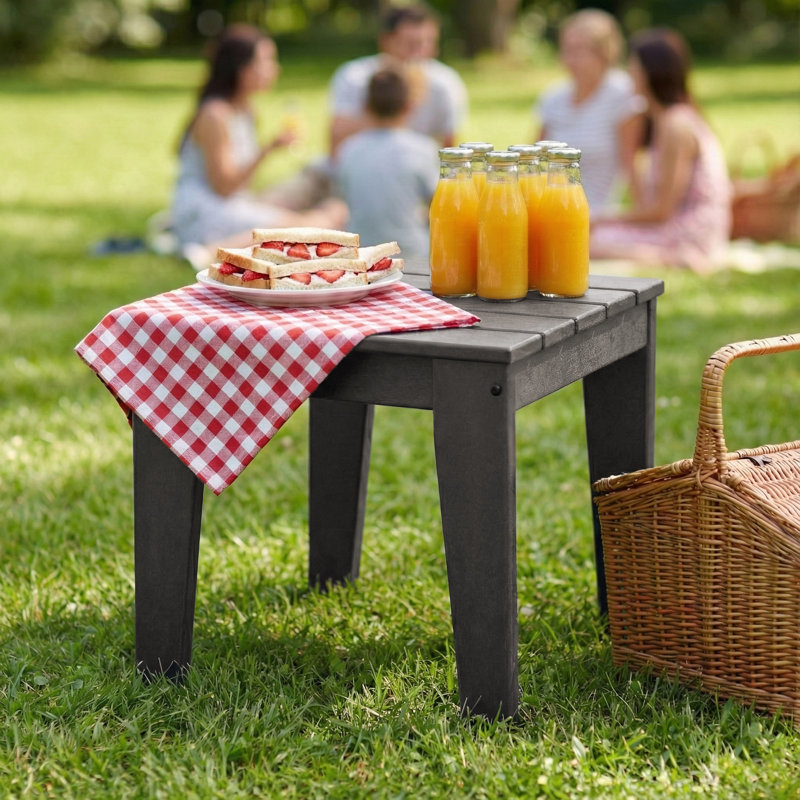 17" Square Heavy-Duty HDPE Outdoor Side Table, Wood-Look Patio Accent Table, Gray