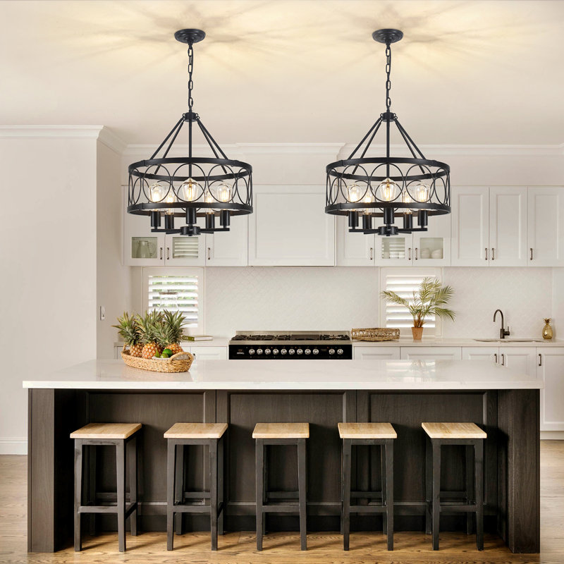 Melisia 5 - Light 19.7‘’ Dimmable Drum Modern Farmhouse Chandelier for Living Room Kitchen Entryway Hallway Foyer