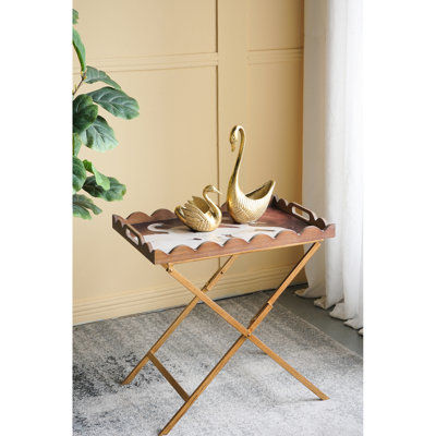 24 Inches Tall Brown Tray Table With White And Iron Base Ideal For Any Living Space 23.6x15.7x24 Displaying Potted Plants In Entryway