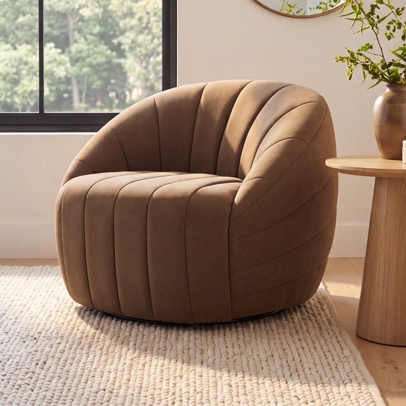 Augustine Upholstered Swivel Armchair, Vesper Tobacco Performance Velvet