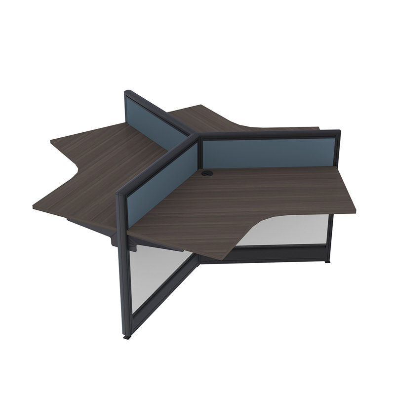Emerald Cubicles 3 Pack 120 Degree Small Powered Workstations Library Study Desk Cubicles 3x3x39"H, Black Oak