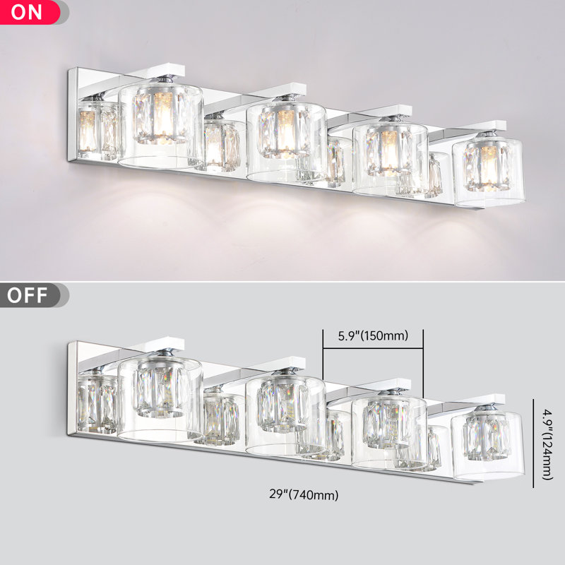 Delvon 4-Light Bathroom Vanity Light with Double Layer Clear Glass and Crystal Shades – Elegant Lighting for Hallways and Bedrooms