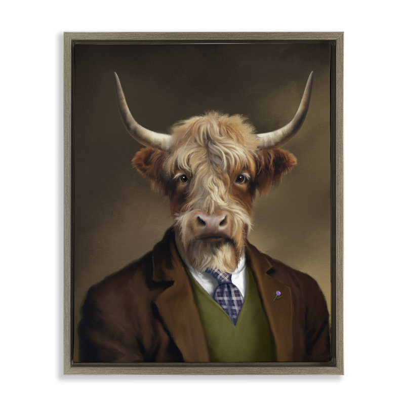 Cadre flottant Highland Cow Scottish Gentleman, design par Matthew Piotrowicz, H 31 po x l 25 po