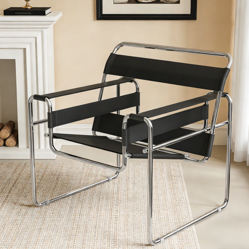 Modern Premium Saddle Leather Accent Armchair with Stainless Steel Frame, Ergonomic Lounge Chair for Living Room