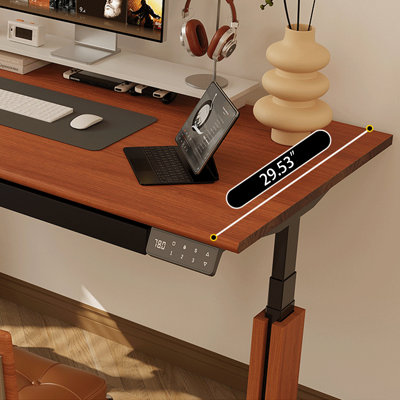 Solid wood electric height-adjustable desk with drawers