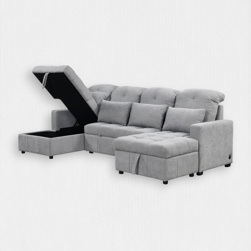 3-Piece 110.2'' Upholstered Chenille U-Shape Sectional, Gray Chenille