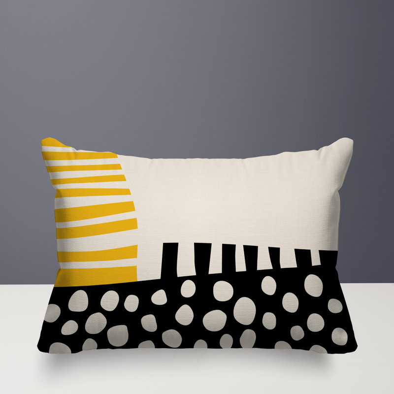 Oreiller rectangulaire réversible intérieur / extérieur Nea, H 18 po x l 25 po, Jaune / noir / blanc cassé