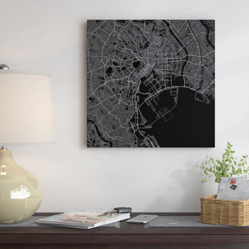 « tokyo routes », impression sur toile tendue grise, H 12 po x l 12 po x P 1,5 po, Toile tendue, Pas de tapis