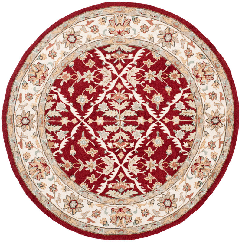 Tapis oriental rouge et ivoire crocheté à la main Driffield, Rond 6 pi
