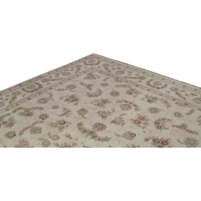 Tapis beige / gris noué à la main de conception unique 9 pi x 12 pi