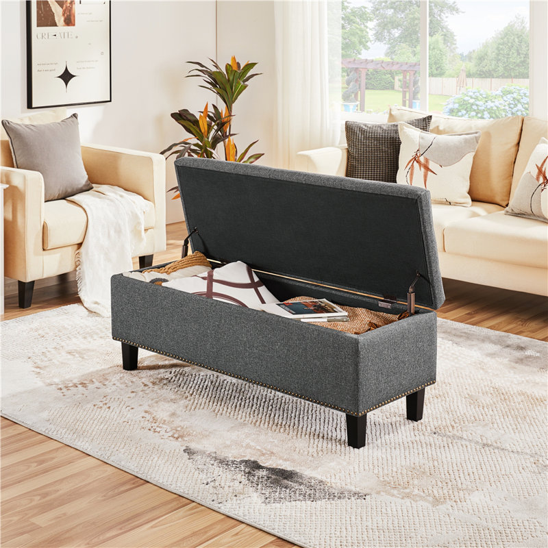 Banc de rangement rembourré Riella, H 18 po x l 49 po x P 17,5 po
