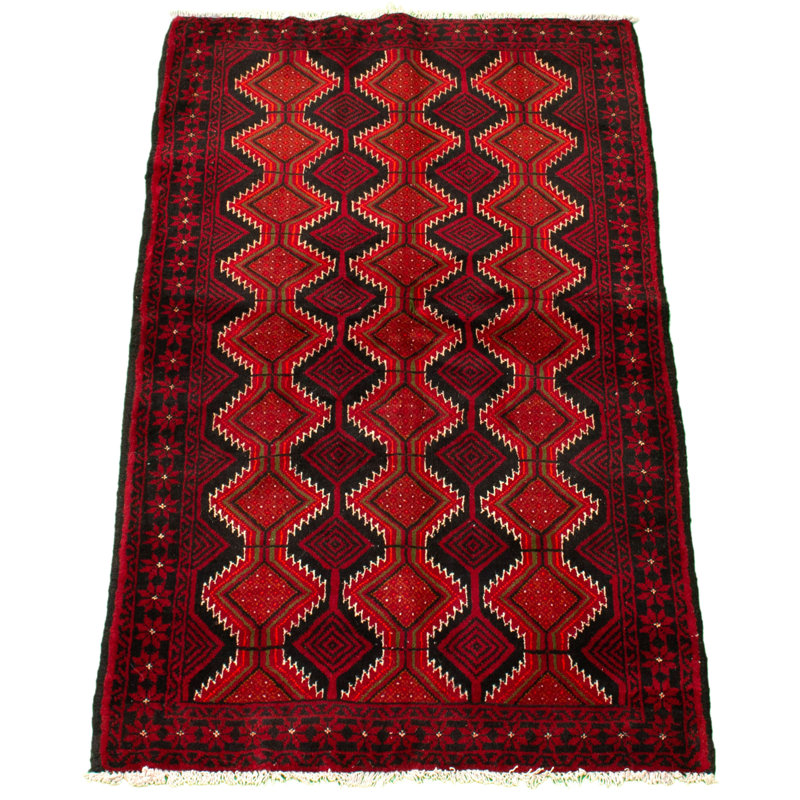 Tapis décoratif en laine de conception unique noué à la main des années 1980 3 pi 4 po x 5 pi 11 po Bourgois