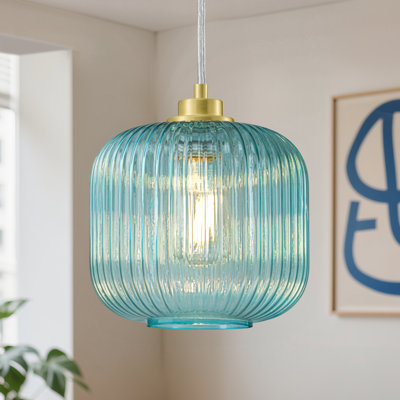 1 - Luminaire suspendu simple avec abat-jour en verre coloré