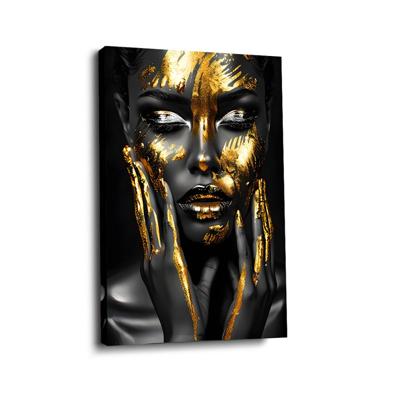 Cadre tendu de luxe «Face dorée avec accents métalliques» pour studio éclectique, 30 x 20 pouces (75 x 50 x 2 cm)