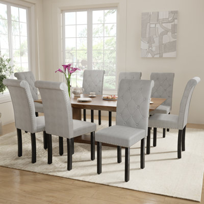 High-End Roll Back Nailhead Upholstered Side Chairs Set of 8