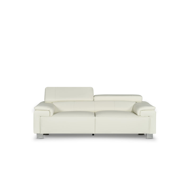 Chavely Genuine Leather Pillow Top Arm Sofa, White, 2