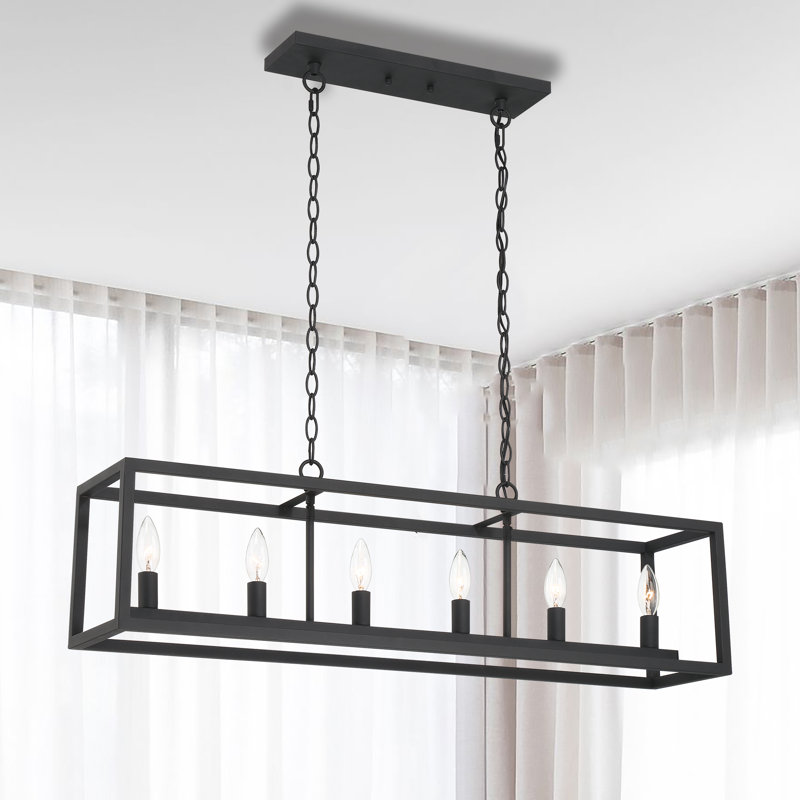 Pitman 6 - Light Kitchen Steel Island Linear Square / Rectangle Dimmable Chandelier, Aged Zinc