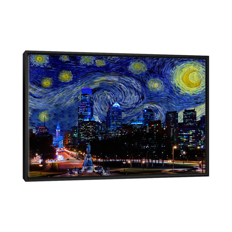 Philadelphia, Pennsylvania Starry Night Skyline - impression d'art graphique, Aucun mat, H 26 po x l 40 po x 1,5 po