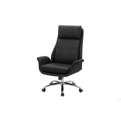 Chaise de bureau, hauteur réglable, accoudoirs, ergonomique, pivotant, bureau d'ordinateur, travail, aspect cuir noir, métal chromé, contemporain, moderne