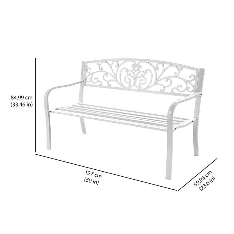  Carennac Scroll Backrest Iron Garden Bench, White