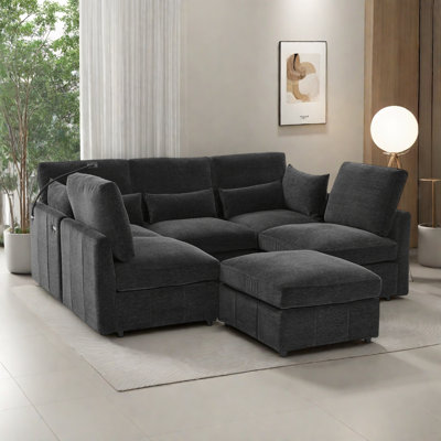 Modern Sectional Sofa With A Movable Ottoman, 2 Usb Ports And A Phone Holder by Latitude Run