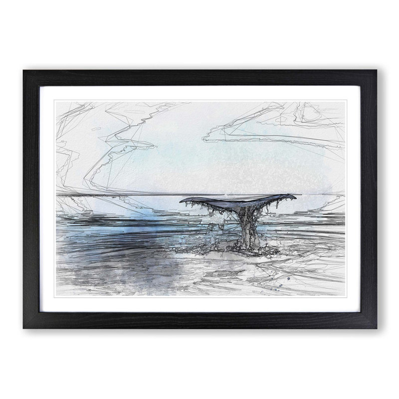 Whale Tail from the Ocean in Abstract - Picture Frame Graphic Art Print, Black, 35cm H x 50cm W x 2cm D