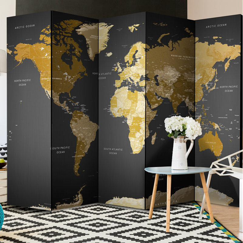 225 cm W x 172 cm H 5 - Panel Solid Wood Folding Room Divider