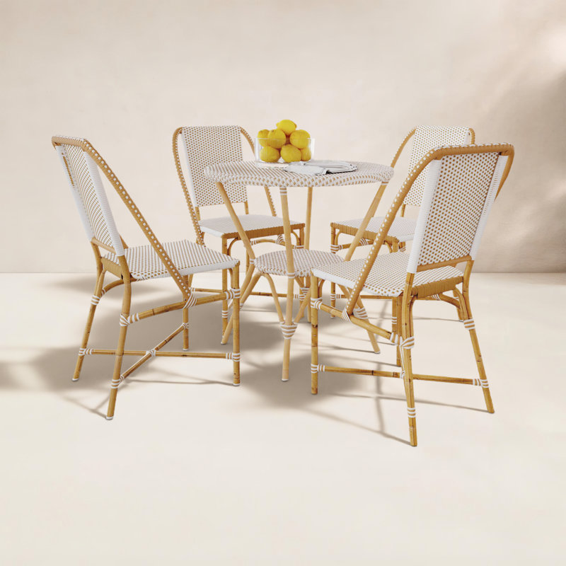 Ellie 3 Person Patio Dining Set, White/Beige, Brown/White