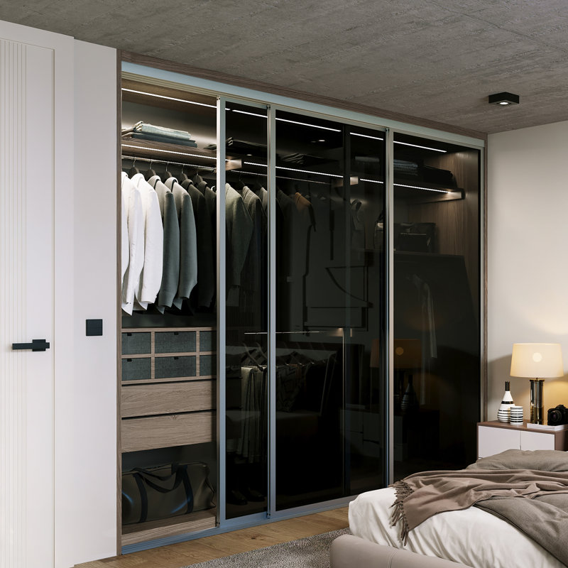 3 Panel Smoked Glass Sliding Closet, Silver, 120" x 80"