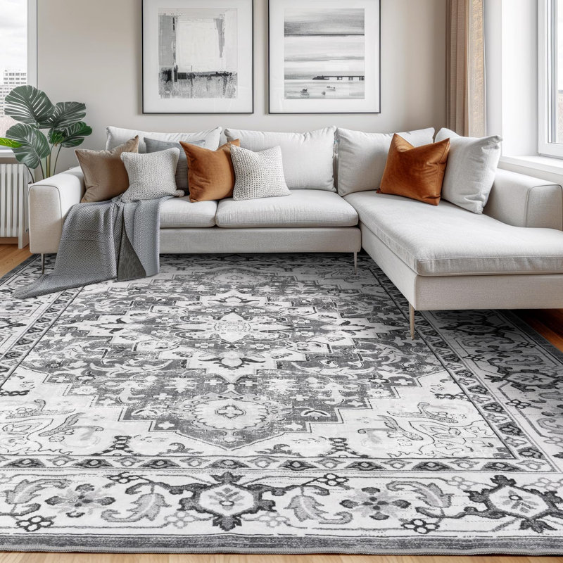 Eleana Vintage Distressed Washable Area Rug with Non-Slip Backing Black Brown, Rectangle 8' x 10', Black Brown