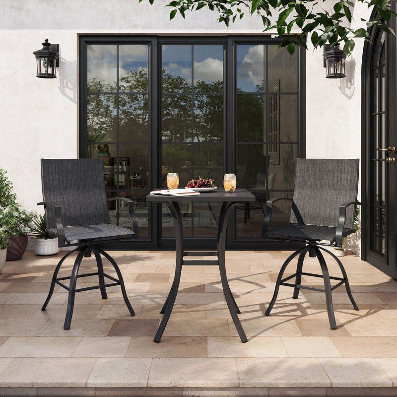 Patio Bar Dining Set With Square Bar Table And Armrest Bar Height Chairs (Set Of 3), Black