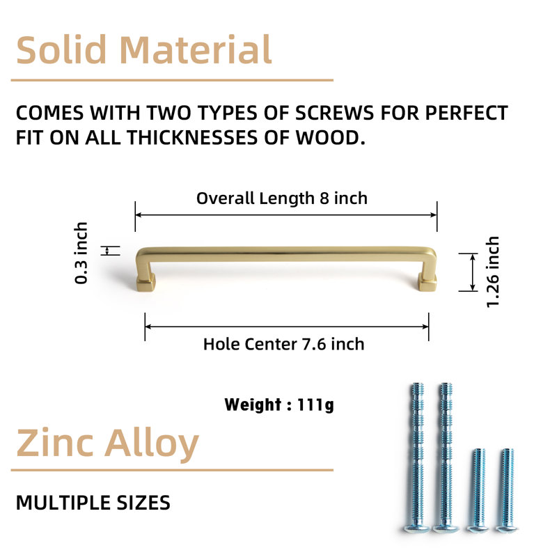 Center Bar/Handle Pull Multipack, 7.6, Brushed Brass