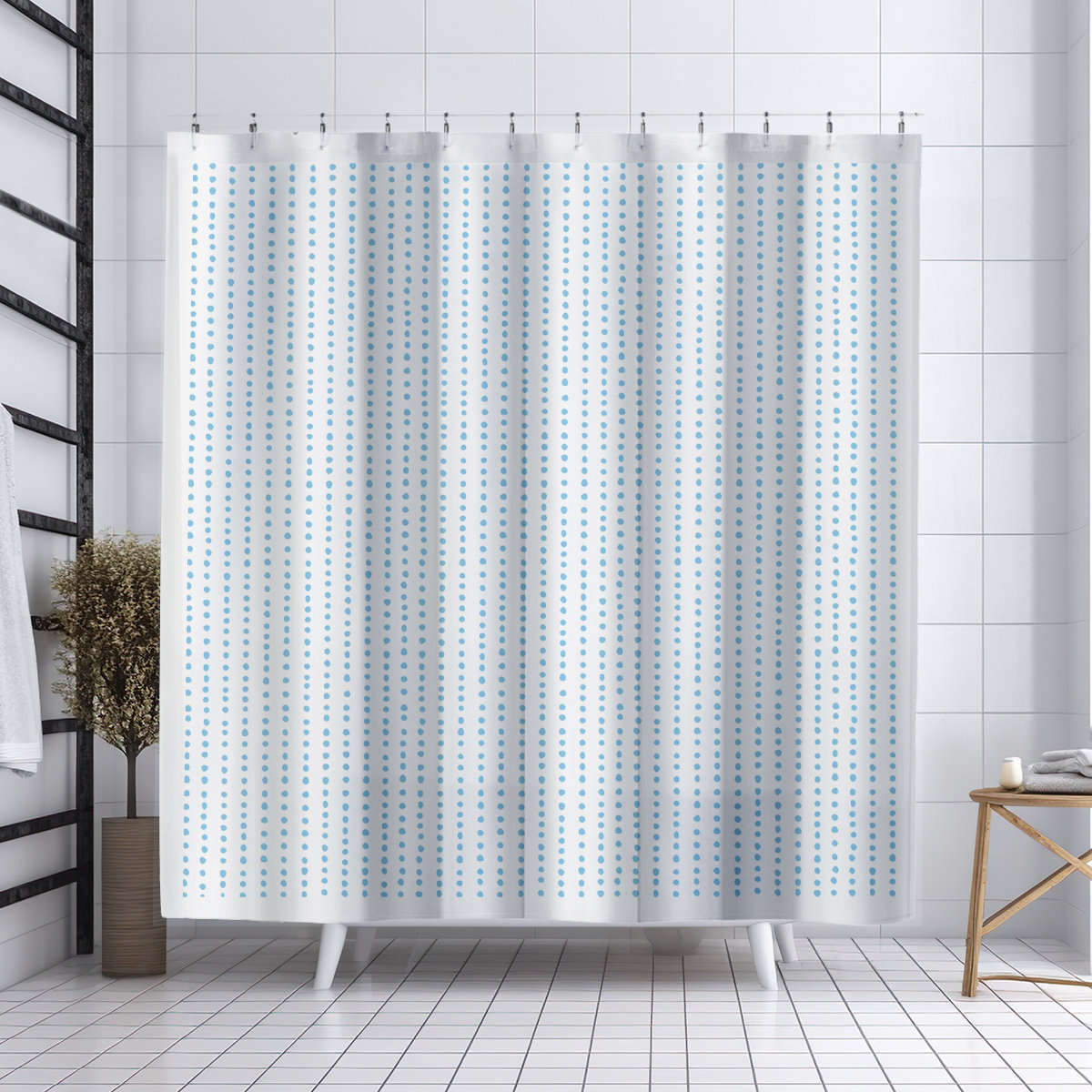 Thora Dots Mid-Century Shower Curtain, Blue