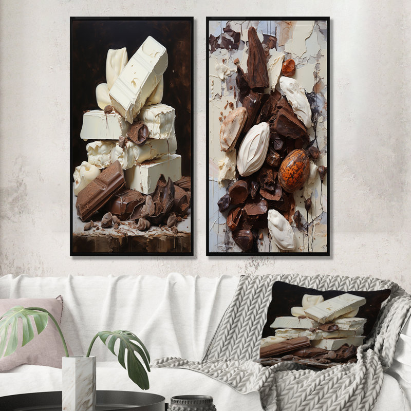 Chocolat charme laiteux blanc - ensemble de 2 impressions sur toile cacao, H 28 po x l 25 po, Cadre flottant noir