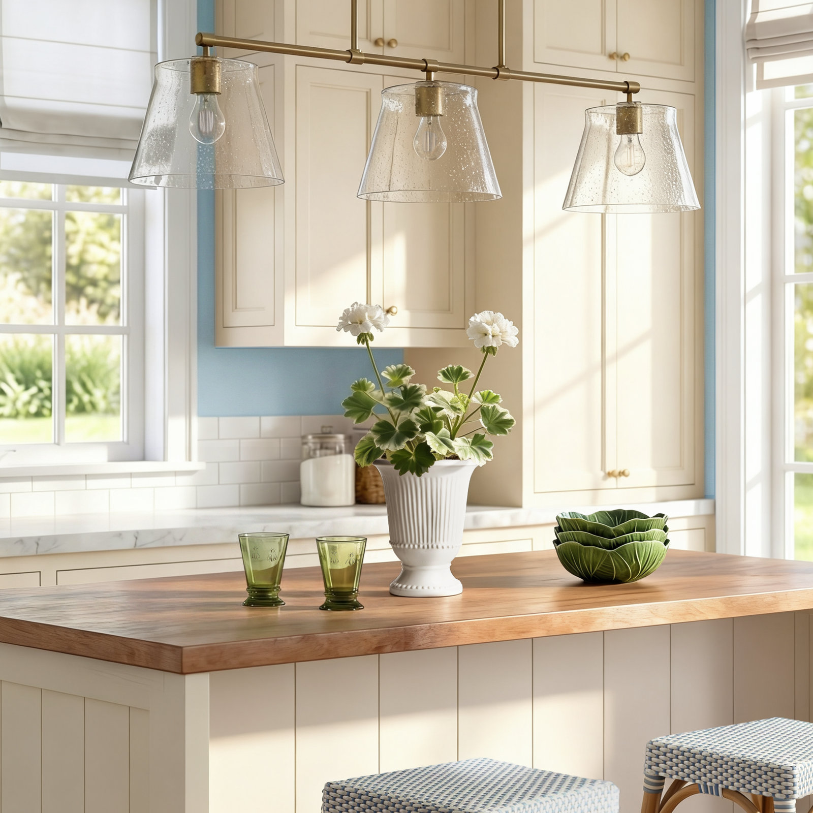 Alorie 3 Light Glass Dimmable Pendant, Aged Brass