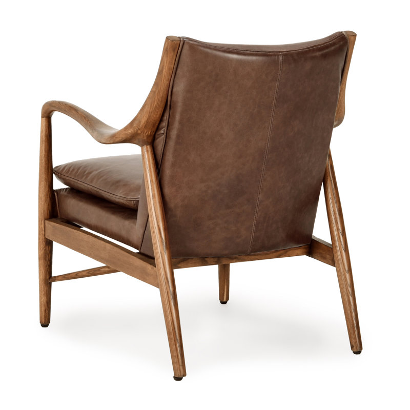 Kareem Club Chair Brown, Brown Genuine Leather